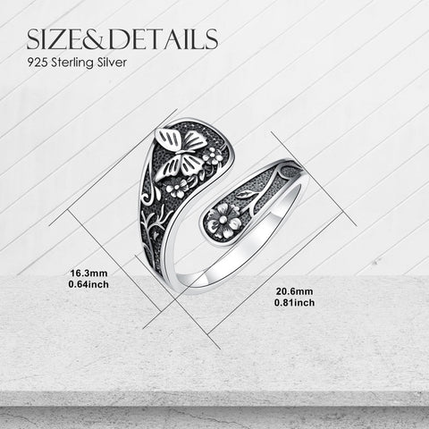 Sterling Silver Turquoise Hummingbird Butterfly Sunflower Adjustable Spoon Ring