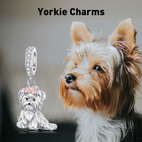 Sterling Silver Cubic Zirconia Yorkshire Boston Terrier Chihuahua Dachshund  Bead Charms