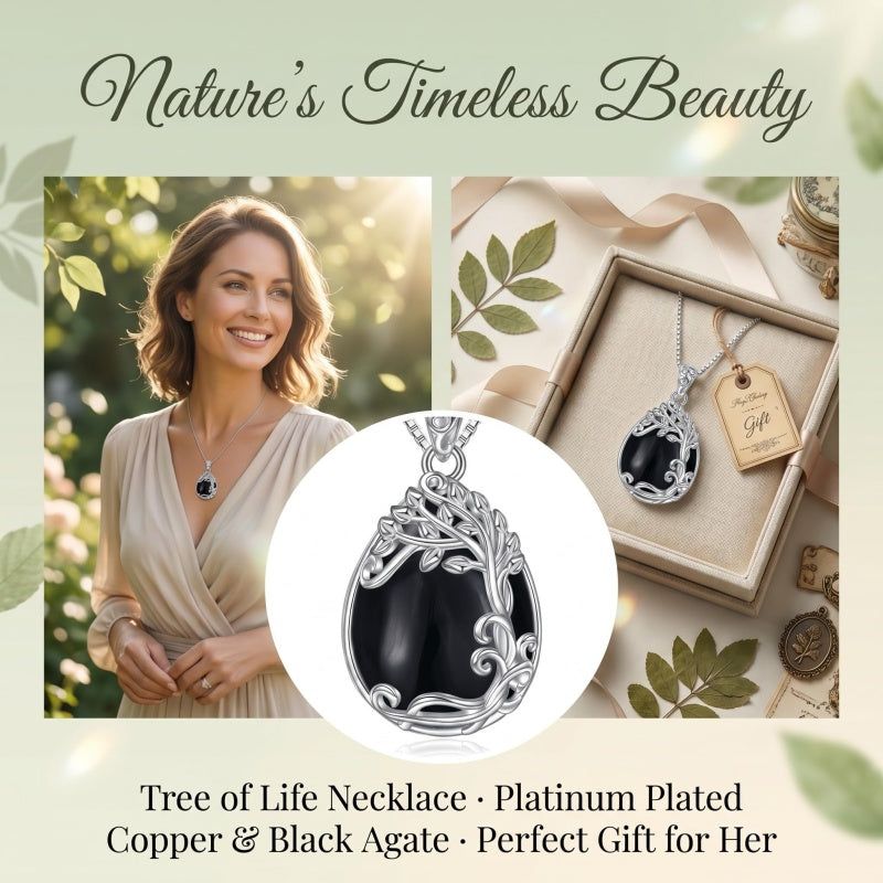 14K Gold Plated Teardrop Tree of Life Necklace for Women