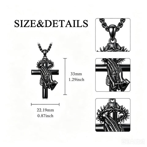 Sterling Silver Praying Hands Angel Sword Wing Cross Pendant Necklace Religious Gifts for Men