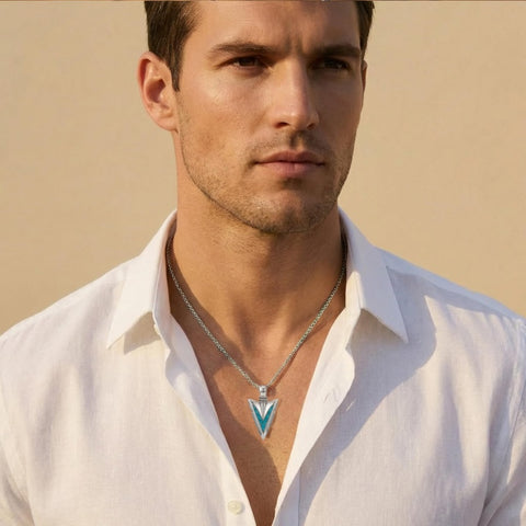 Malachite Turquoise Arrow Pendant Necklace for Men