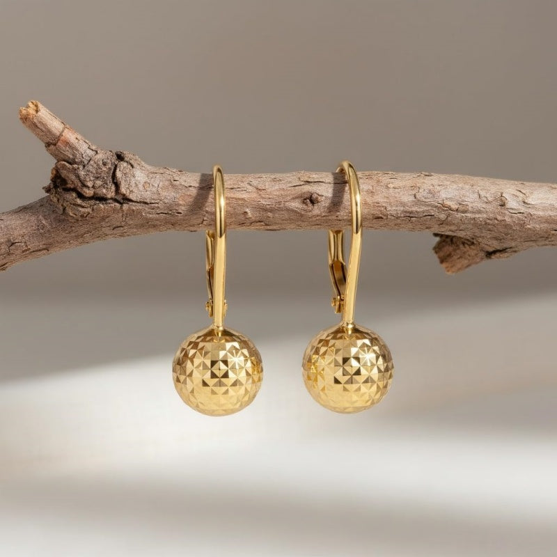 14K Gold Plated Ball Leverback Earring for Women