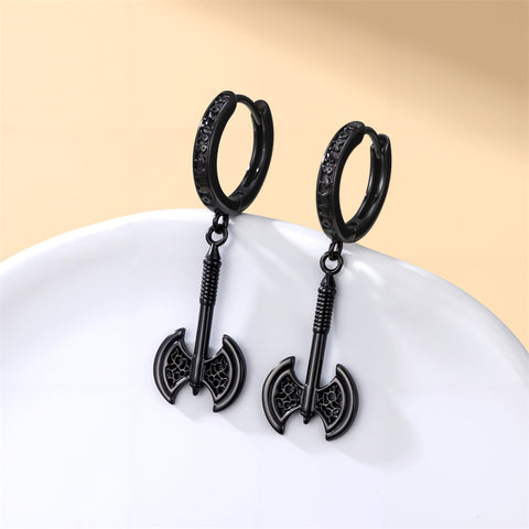 Sterling Silver Feather Arrowhead Axe Hoop Earrings