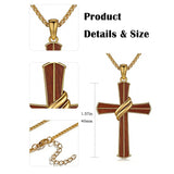 14K Gold Plated Wooden Cross Pendant Necklace Christian Catholic Jewelry Religious Gift