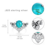 Sterling Silver Genuine Turquoise Engagement Wedding Ring Set for Women