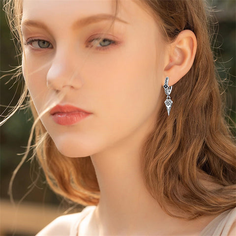 Sterling Silver Viking Raven Stud Dangle Earrings