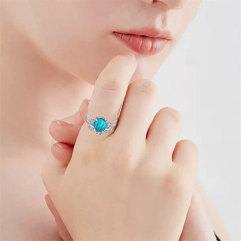 Sterling Silver Genuine Turquoise Engagement Wedding Ring Set for Women