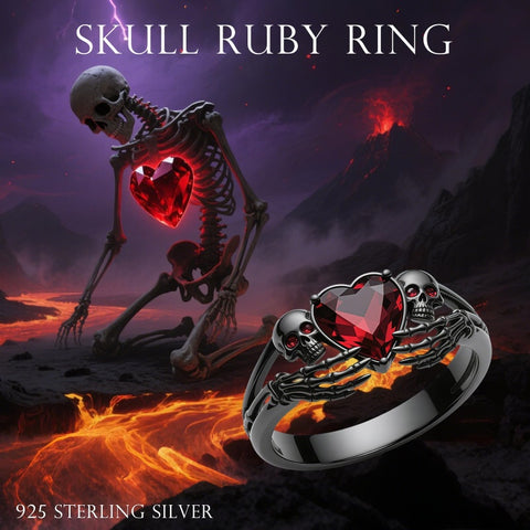 Sterling Silver 10K 14K 18K Gold 2-5CT Heart  Birthstone  Gothic Skeleton Halloween Skull Bat Ring