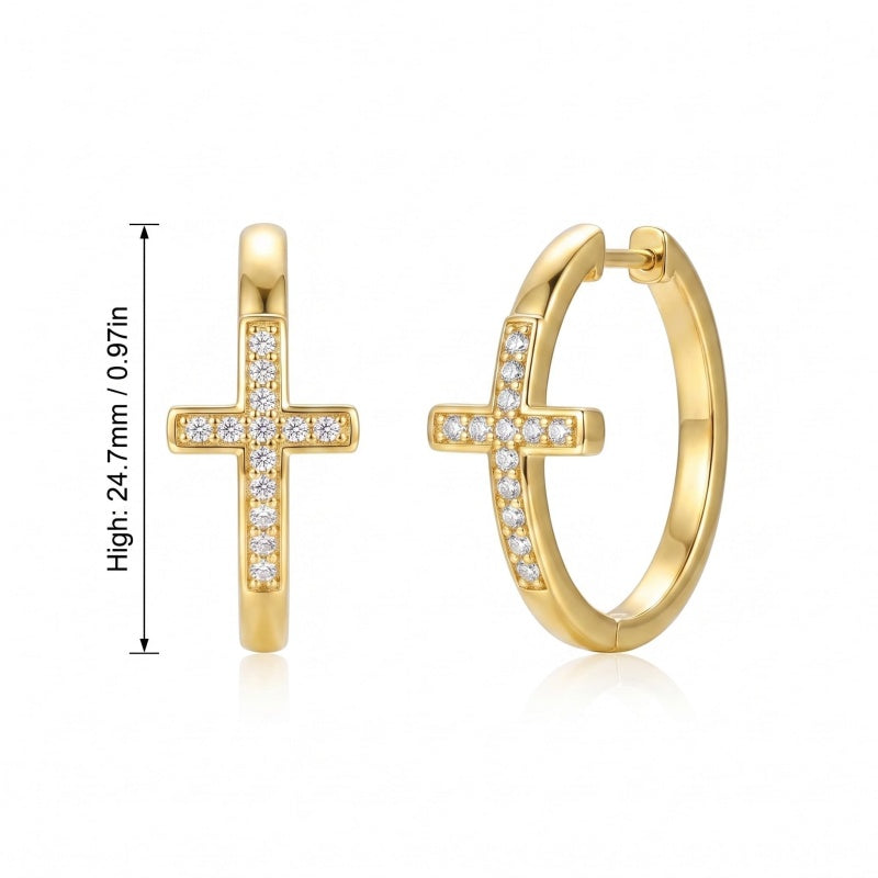 14K Gold Plated Cross Hoop Earrings  for Women Birthday Mothers Day Christmas Jewelry Gift