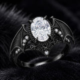Sterling Silver 10K 14K 18K Gold Moissanite Gothic Black  Engagement Wedding Ring  for Women Halloween Gift