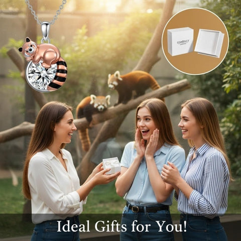 Sterling Silver Birthstone Red Panda Pendant Necklace for Women Birthstone Christmas Birthday  Gifts