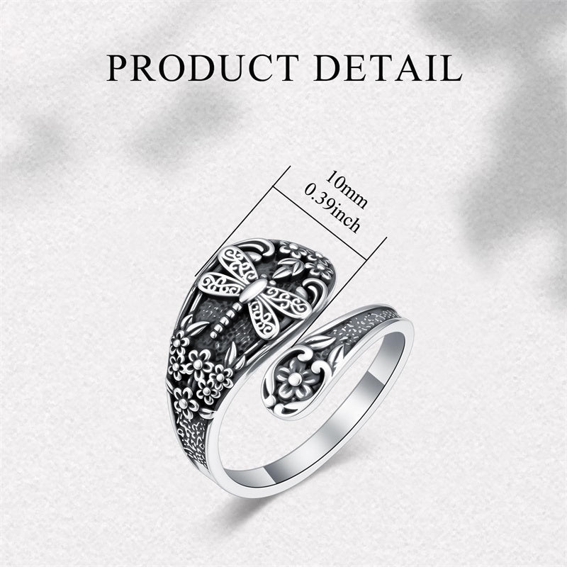 Sterling Silver Oxidized Dragonfly Butterfly Hummingbird Sea Turtle Anchor Cross Tree of Life Sunflower Spoon Ring