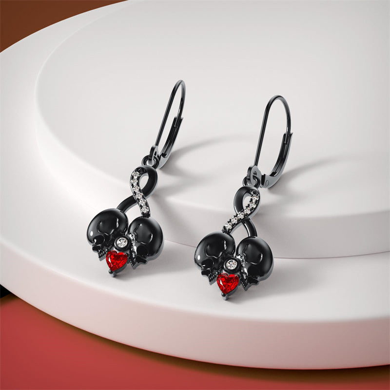 Sterling Silver Cubic Zircon Skull Leverback Earrings