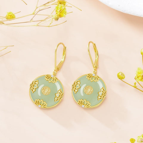 14K Gold Plated Natural Jade  Earrings for Women Good Fortune Jewelry Birthday Mother's Day Gifts