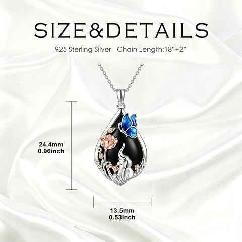 Sterling Silver Obsidian Bunny Cat Elephant Dog Fox Teardrop Pendant Necklace