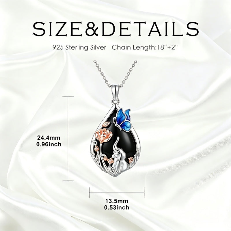 Sterling Silver Obsidian Bunny Cat Elephant Dog Fox Teardrop Pendant Necklace