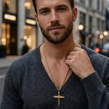 14K Gold Plated Cross Pendant Necklace for Men Faith Religious Jewelry