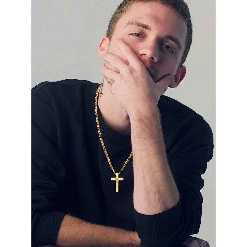 14K Gold Plated Soccer Football Basketball Baseball Cross  with Bible Verses Religious Pendant Necklace for Men