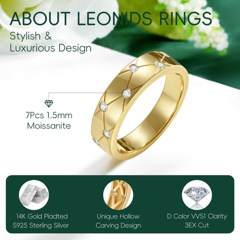 14K Gold Plated Moissanite or Lab-Grown Emerald Dainty Eternity Wedding Rings Birthday Jewelry for Her