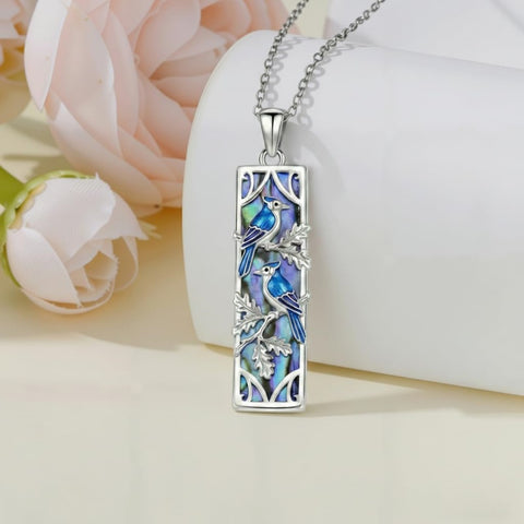 Sterling Silver Abalone Shell Bar Cardinal Bee Butterfly Hummingbird Dragonfly Phoenix Pendant Necklace for Women