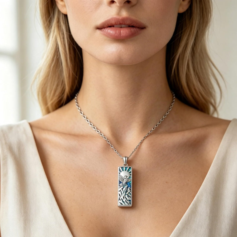 Sterling Silver Abalone Shell Bar Cardinal Bee Butterfly Hummingbird Dragonfly Phoenix Pendant Necklace for Women