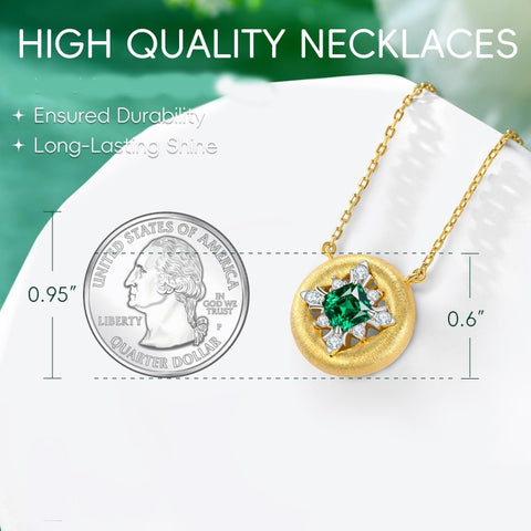 14K Gold Plated Lab-Grown Emerald Pendant Necklaces for Women