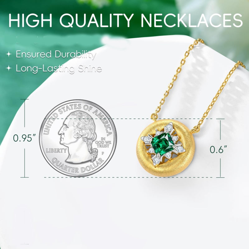 14K Gold Plated Lab-Grown Emerald Pendant Necklaces for Women