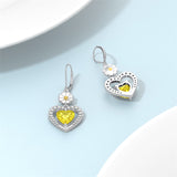 Sterling Silver Heart Cubic Zirconia Sunflower Rose Daisy Lily Lotus Hibiscus Dangle Earrings