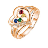 10K 14K 18K Gold Personalized 1-6 Stones Engraved Heart Mother Ring for Mother's Day