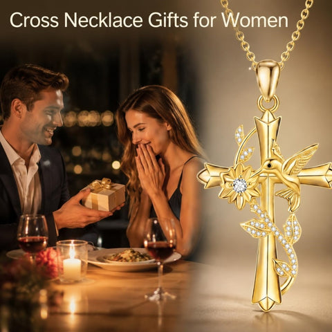 14K Gold Plated Cross Necklace for Women