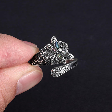 Sterling Silver Oxidized Dragonfly Butterfly Hummingbird Sea Turtle Anchor CrossTree of Life Sunflower Spoon Ring