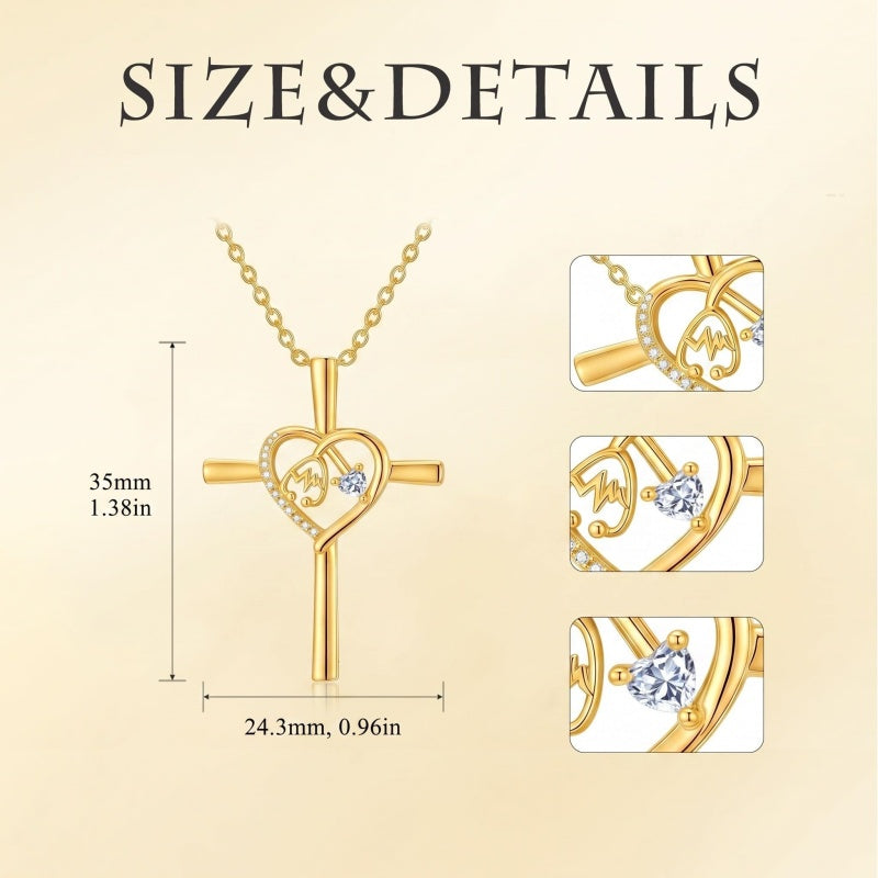 14K Gold Plated Stethoscope Caduceus Cross Pendant Necklace for Women