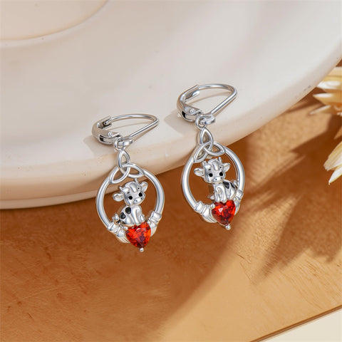 Sterling Silver Heart-Shaped Cubic Zircon Otter Cow Raccoon Leverback Earrings