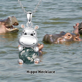 Sterling Silver Moss Agate Hippo  Pendant Necklace
