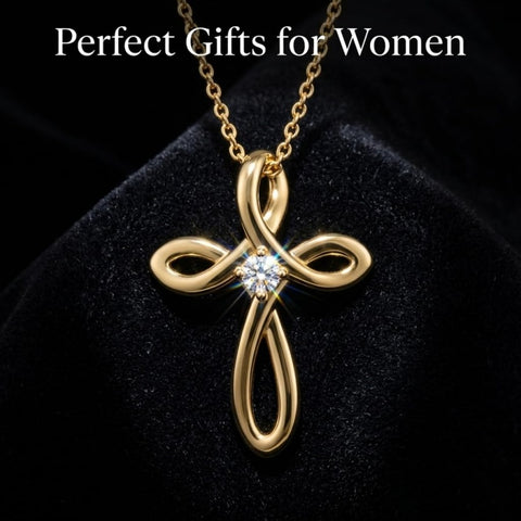 14K Gold Plated Cubic Zircon Infinity  Cross Necklace for Women Faith Jewelry