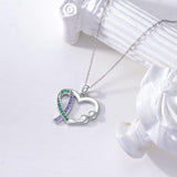 Sterling Silver Teal and Purple Ribbon Ribbon Pendant Necklace Awareness Jewelry Inspirational Gifts for Women