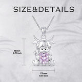 Sterling Silver Birthstone Highland Cow Pendant Necklace Birthday Christmas Gift