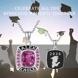 Sterling Silver Personalized Birthstone Engraved Class Pendant Necklace
