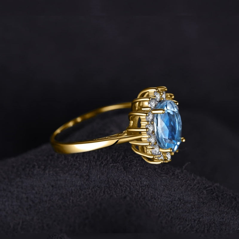14K Yellow Gold Plated Birthstone Halo Engagement Rings for Women