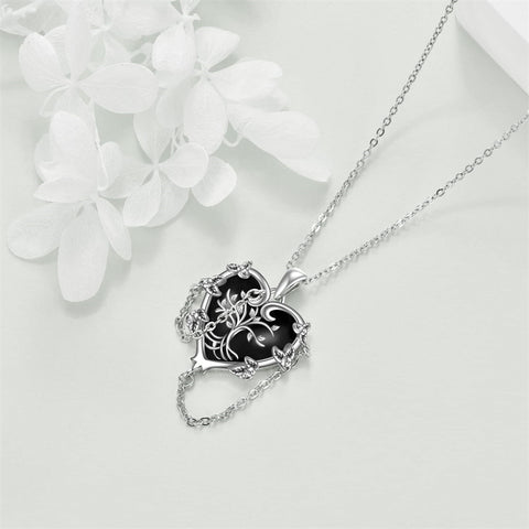 Sterling Silver Gothic Witches Heart Pendant Necklace