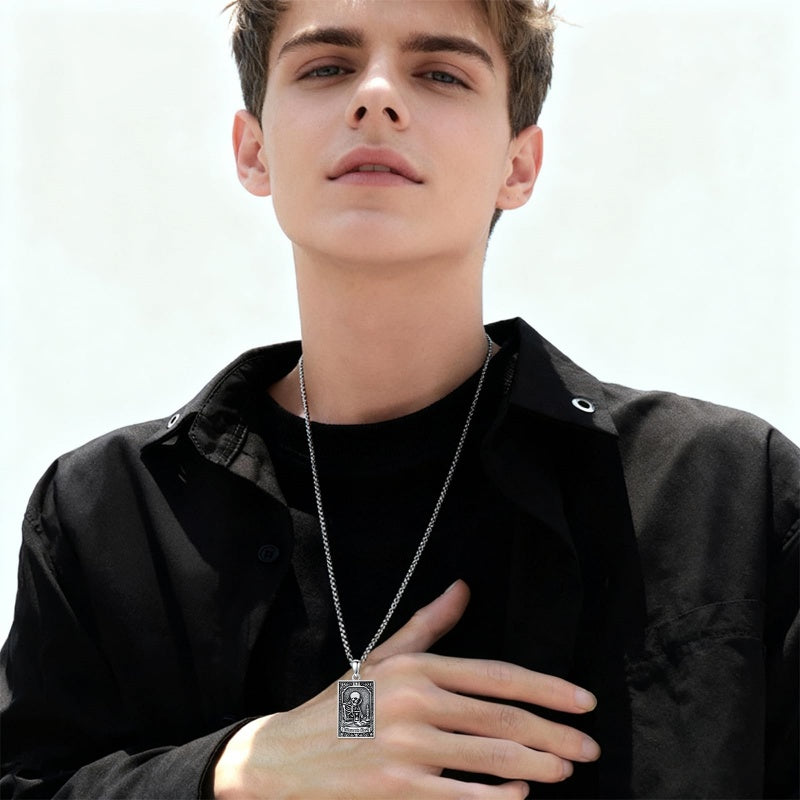 Sterling Silver Tarot Card Pendant  Necklace for Men Gothic Amulet Jewelry