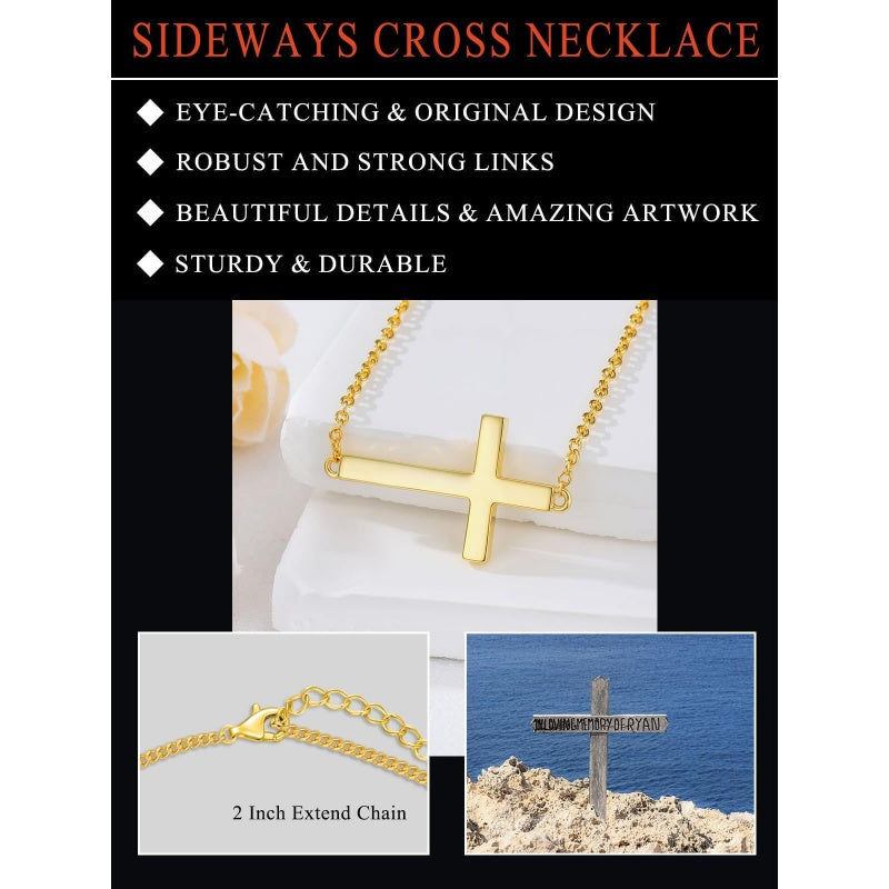 14K Gold Plated Cross Pendant Necklace for Women