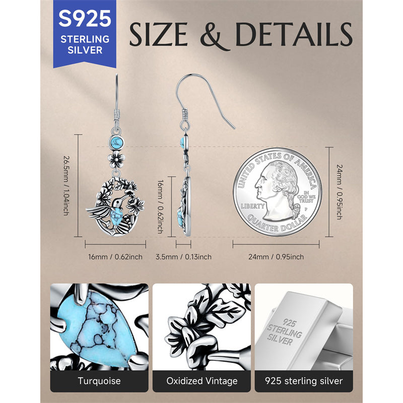 Sterling Silver Vintage Moonstone Turquoise Lotus Tree of Life Hummingbird Butterfly Drop Earrings