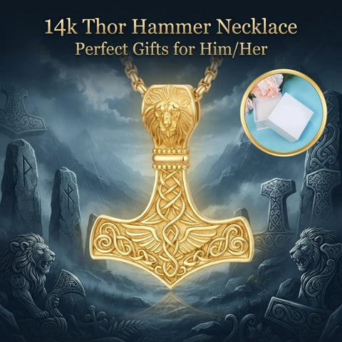 14K Gold Plated Celtic Knot Viking Thor Hammer Pendant Necklace