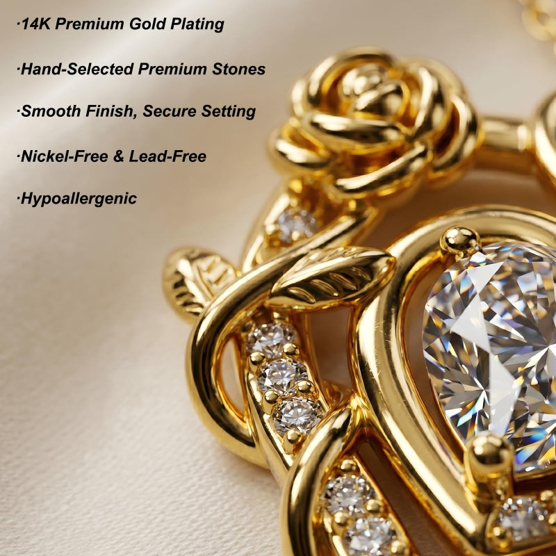 Heart Rose Pendant Necklace for Women  14K Gold Plated Mothers Day  Anniversary Birthday Gift