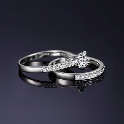 14K Gold Plated 1CT Cubic Zirconia  Wedding Eternity Band Engagement Ring Set for Women