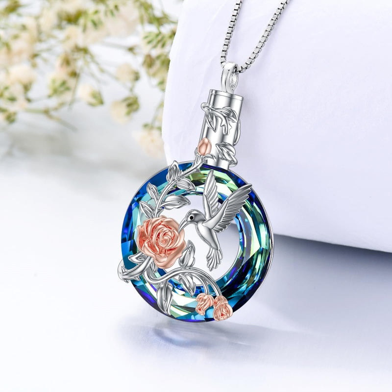 Sterling Silver Cross Hummingbird Cardinal  Rose Sunflower Urn  Necklace for Ashes Cremation Jewelry