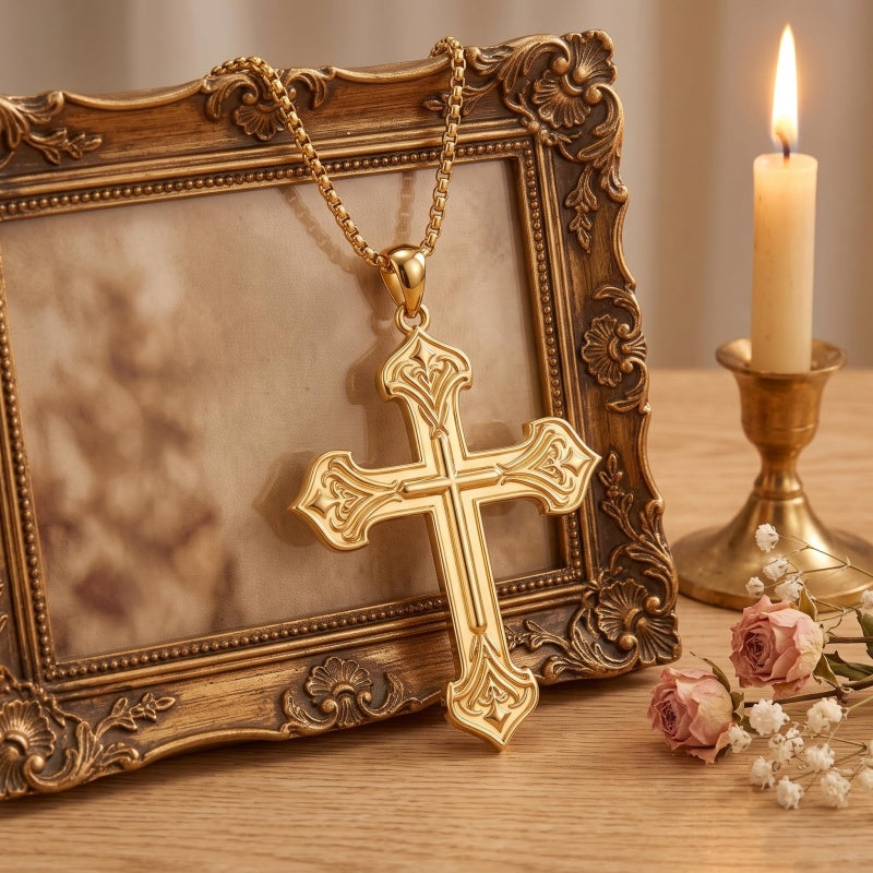 10K 14K 18K Gold Cross Pendant Necklace Religious Jewelry Gifts for Men and Women