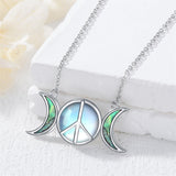 Sterling Silver Moonstone Peace Sign  Pendant Necklace