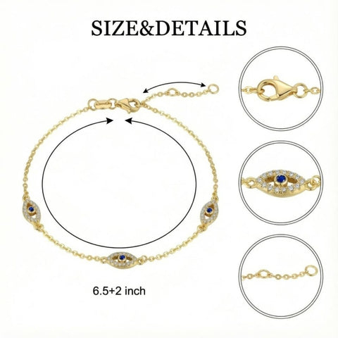 14K Gold Plated  Cubic Zircon Evil Eye Hamsa Hand Bracelets for Women